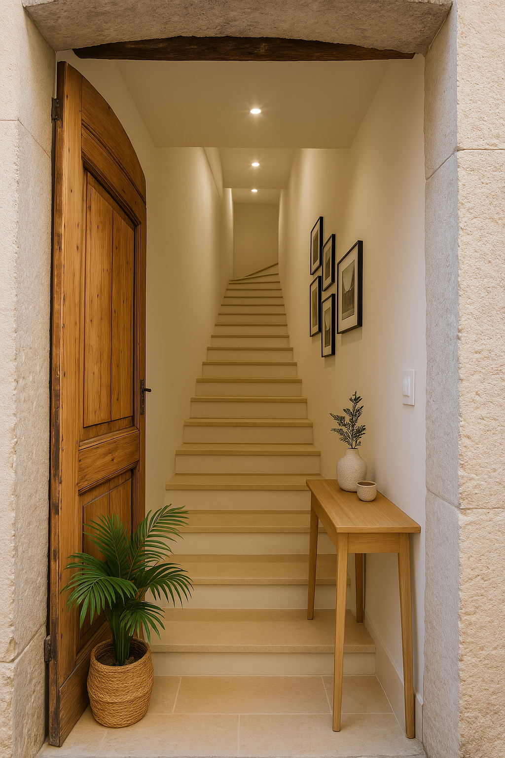 Escalier d’entrée métamorphosé : du brut au chaleureux et lumineux